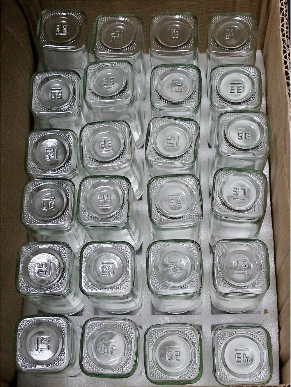 Set of 24 Clear Glass Storage Jars with Silver Metal Lids